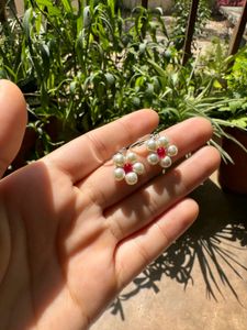 Handmade Bead Flower Earrings .
