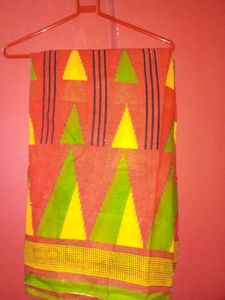 Womens Red With Yellow And Green Saree.