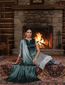 Elegant Teal Ombre Velvet  Salwar Kameez