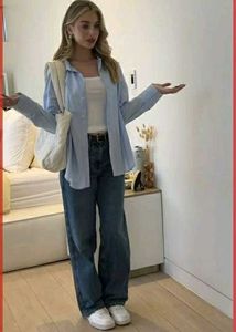 Zara Textured Light Blue Button-Down Shirt