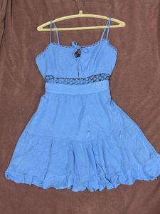 Forever 21 Blue Rayon Solid Fit &amp; Flare Dress