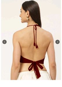 Maroon 100% Cotton Halter Neck Saree Blouse