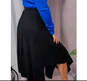 Black Woolen Asymmetric Skirt