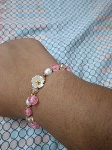 Pink Beaded Bracelet with Flower