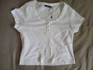 White Ribbed Button-Up Top