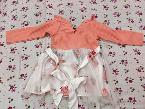 Cute Peach Floral Baby Frock