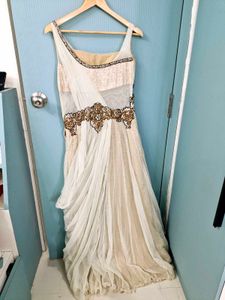 Silver Heavy Work Long Full Flair Gown For Women.