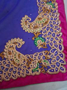 Blue With Golden Aamini Design Pink Velvet Border