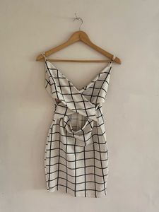 White Checkered Cutout Mini Dress