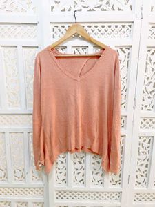 Peach V Neck Loose Knit Top B