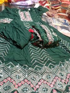 Embroidered Green Kurta Set
