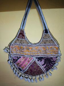 Boho Patchwork Shoulder Bag with Tassels