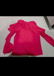 Pink Ruffle Cold Shoulder Top