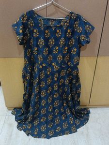 Women Fit &amp; Flare Blue Dress With Belt