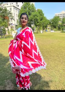 Silk Saree With Ready Made White Sequence Blouse