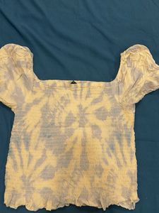 Blue Tie-Dye Smocked Top