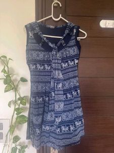 Blue Indo-western Print Sleeveless Tunic