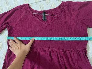 Dark Pink V Neck Short Kurti