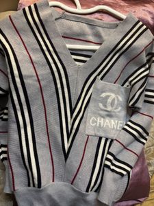 Chanel Striped V-Neck Pullover