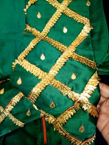 Pure Silk Bottle Green Gotta Patti Patiala Suit 💚