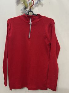 Red Zipper Mock Neck Top