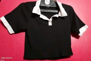 Black Polo Crop Top