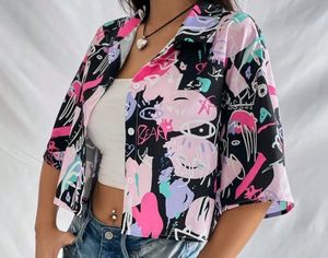 Abstract Print Cropped Shirt