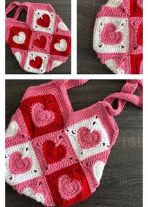 Heart Crochet Tote Bag