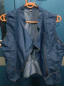 Denim Vest with Asymmetrical Zipper