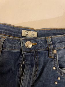 Denim Skirt with Pearls