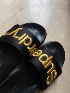 Superdry Embossed Typography Satin Flatform Slides