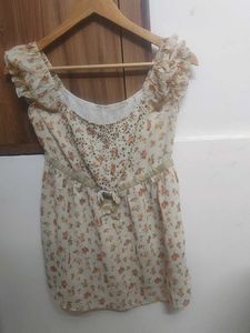 Floral Beaded Top with Ruffle Sleeves