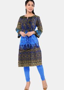 Elegant Blue Floral Kurta Unstitched