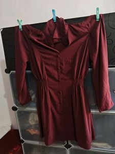 Maroon Button-Down Dress