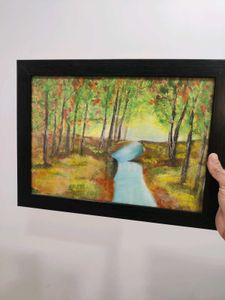 Framed Forest River Painting