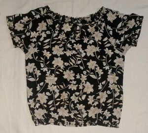 Black Floral Elastic Hem Top