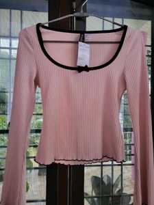 H&amp;M Korean Style Long Sleeve Bow Top/Size-S