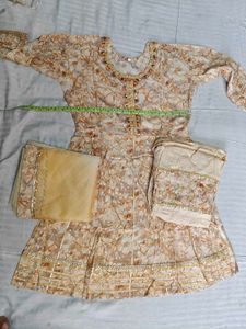 Gold Floral Print LONG Sharara Set