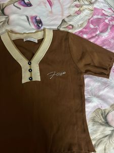 Cute Brown V-Neck Top