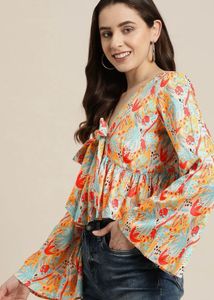 Printed Tie - Up Detail Empire Top
