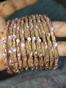 Pink & Gold Beaded Bangles