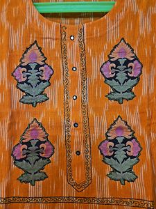 Aline Ikkat Kurti With Front Pockets N Applique
