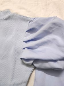 Untouched  Cotton Ribbed Puff Sleeves Lavender Top