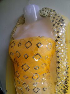 Elegant Yellow Net fabric with duppta