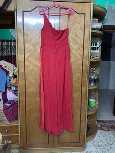 Red Colur One Shoulder Jumpsuit Dress With Sequence Work On The Sides