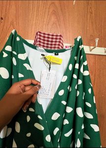 Brand New Green Polka Print Wrap Dress