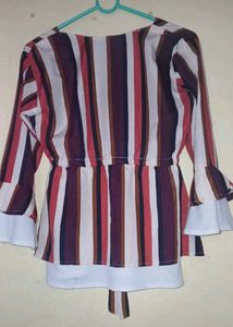 Multicoloured Linen Top With Bow