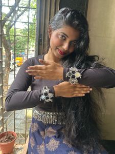 Oxidised Mirror tassel belt&amp;haathphool