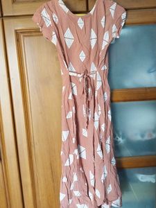 Peach A - Line Midi Cotton Dress