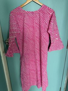 Pink Lehariya Kurti For Women